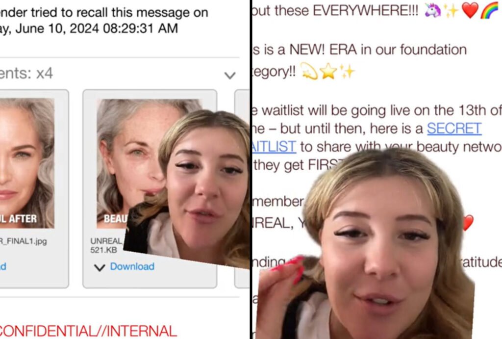 Leaked email with influencers face over the top.