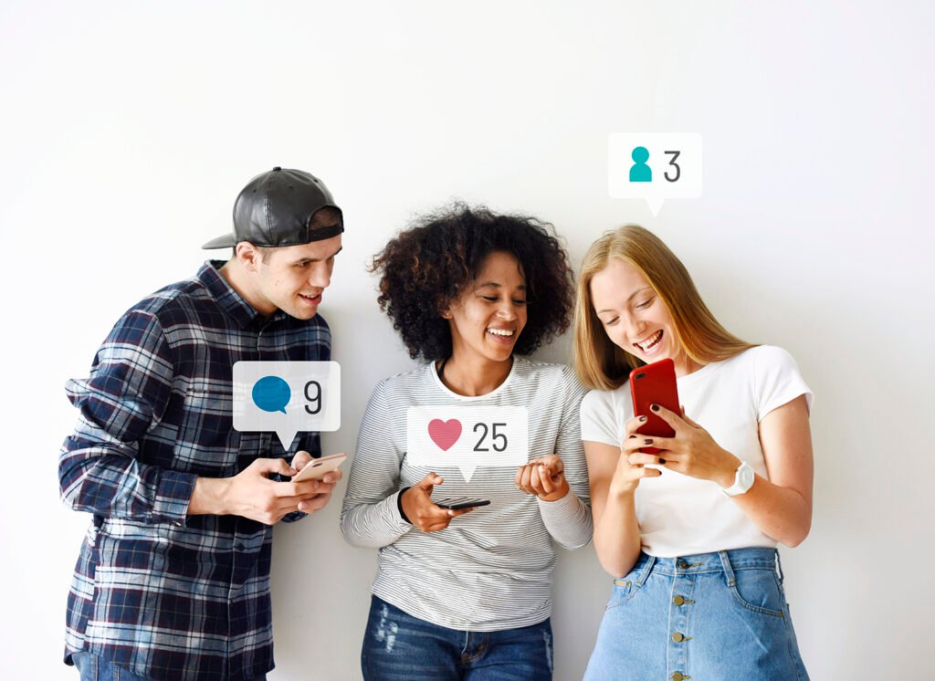 friends reacting to social content with reaction icons